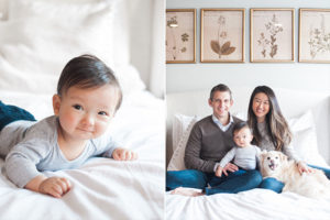 Toddler family portraits on bed