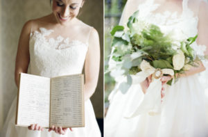 bride holds book and flowers