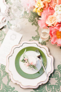 Green and pink table setting