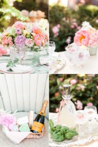 Bridal flowers and champagne