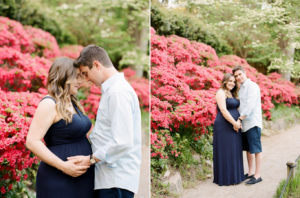 Maternity portraits with man and woman in garden