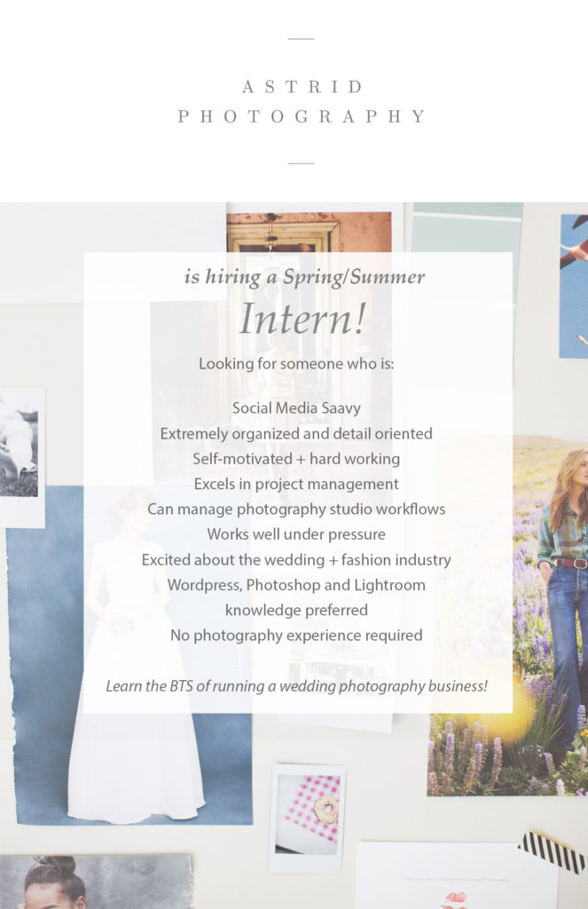 Astrid Photography is hiring an intern for DC weddings