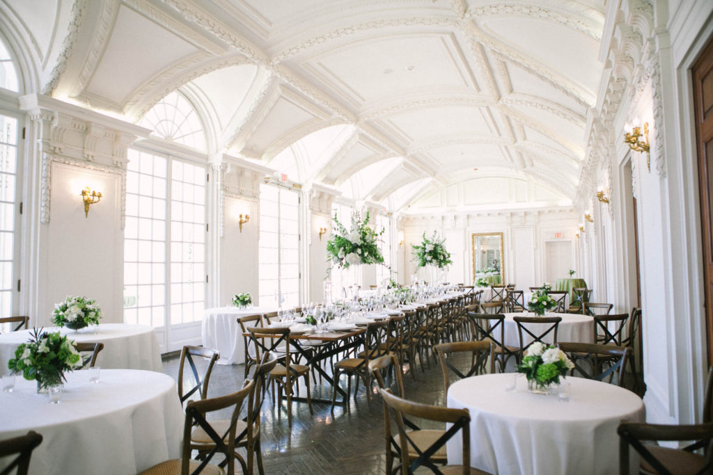 Luxury Washington wedding reception with harvest chairs