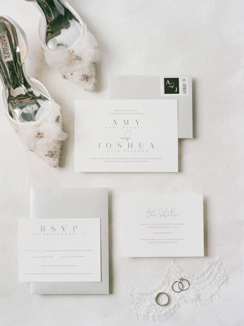 White and grey wedding invites