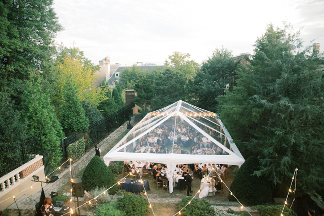 outside dance floor with lights and clear tent