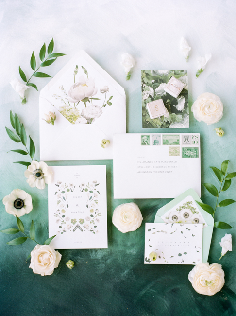 Green and white wedding invites